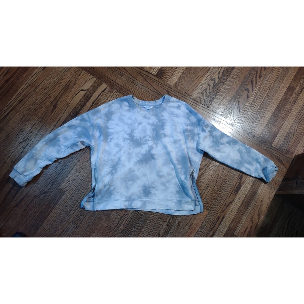 Time and Tru Womens Tie Dye Side Zip Sweatshirt Blue White L 12-14 Crew Neck